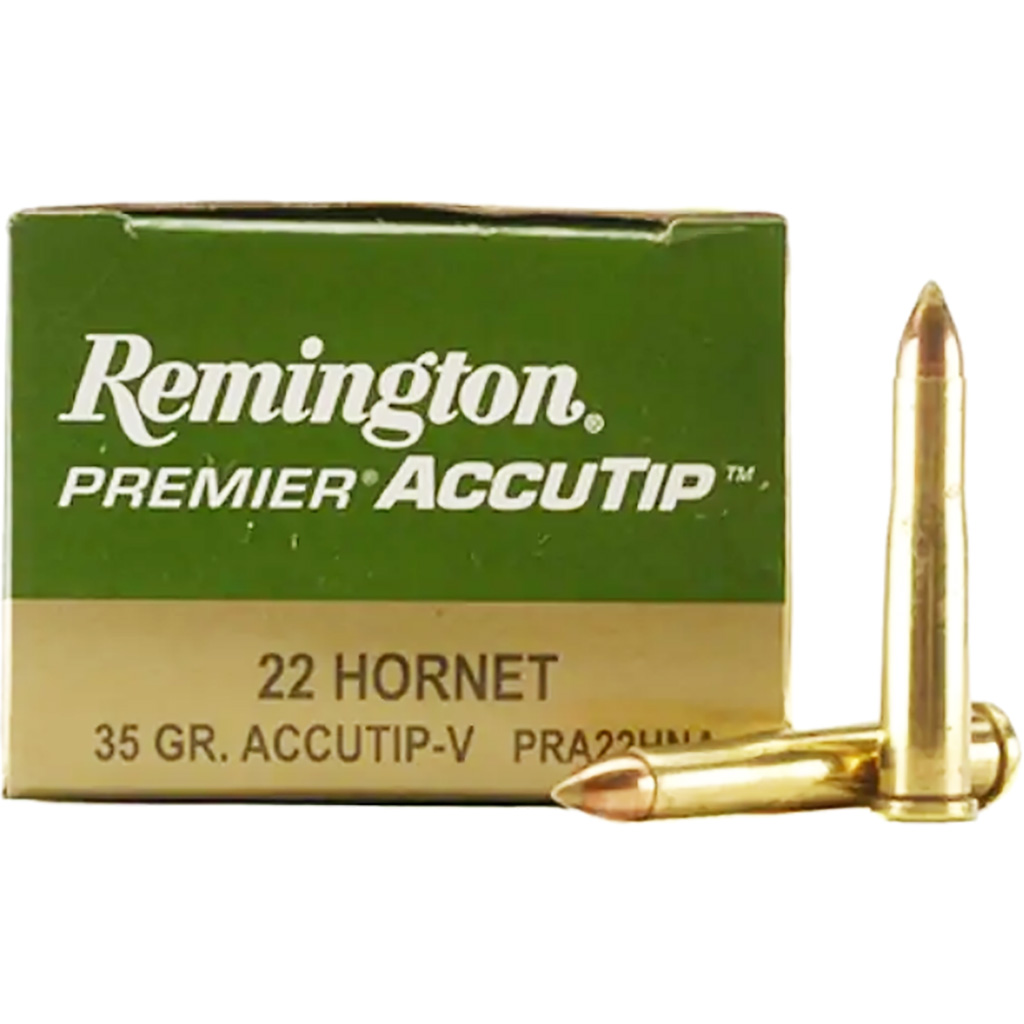 Remington Premier AccuTip Centerfire Rifle Ammo 22 Hornet 35 Gr. AccuTip-V 50 Rd. ington Premier AccuTip Centerfire Rifle 22 Hornet 35 Gr. AccuTip-V 50 Rd. Ammo