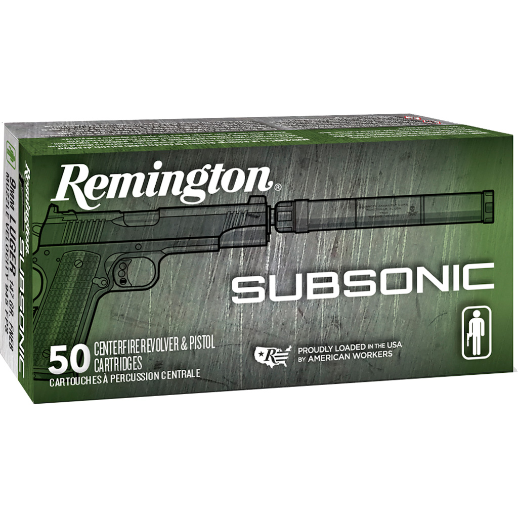 Remington Subsonic Handgun Ammo 9mm 147 Gr. FNEB 50 Rd. ington Subsonic Handgun 9mm 147 Gr. FNEB 50 Rd. Ammo