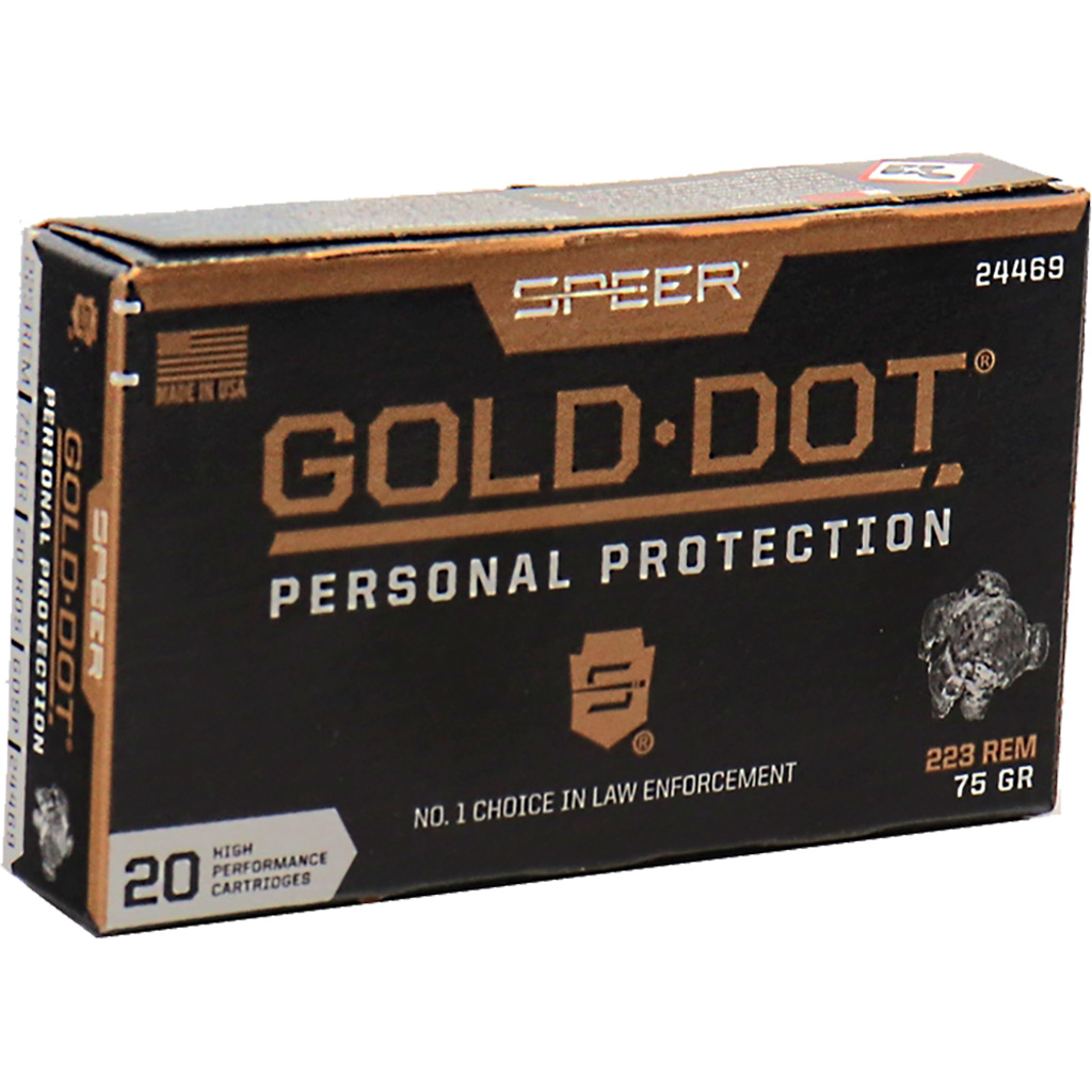 er Ammunition Speer Gold Dot 223 Remington 75Gr Gold Dot Hollow Point 20 Round Box 24469 Ammo