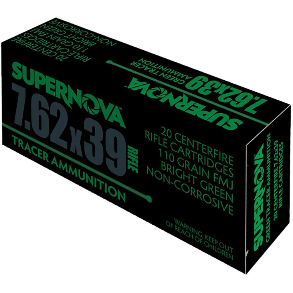 ernova Tracer Rifle Ammunition 7.62x39 110 Gr. FMJ Green Tracer 20 Rd. Ammo