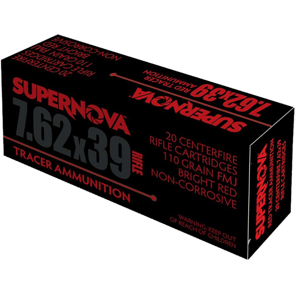 Supernova Tracer Rifle Ammunition 7.62x39 110 Gr. FMJ Red Tracer 20 Rd. ernova Tracer Rifle Ammunition 7.62x39 110 Gr. FMJ Red Tracer 20 Rd. Ammo