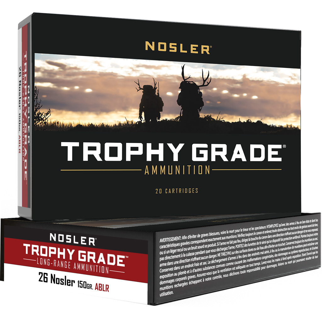 ler Trophy Grade Long Range Rifle Ammunition 26 Nosler 150 Gr. ABLR SP 20 Rd. Ammo