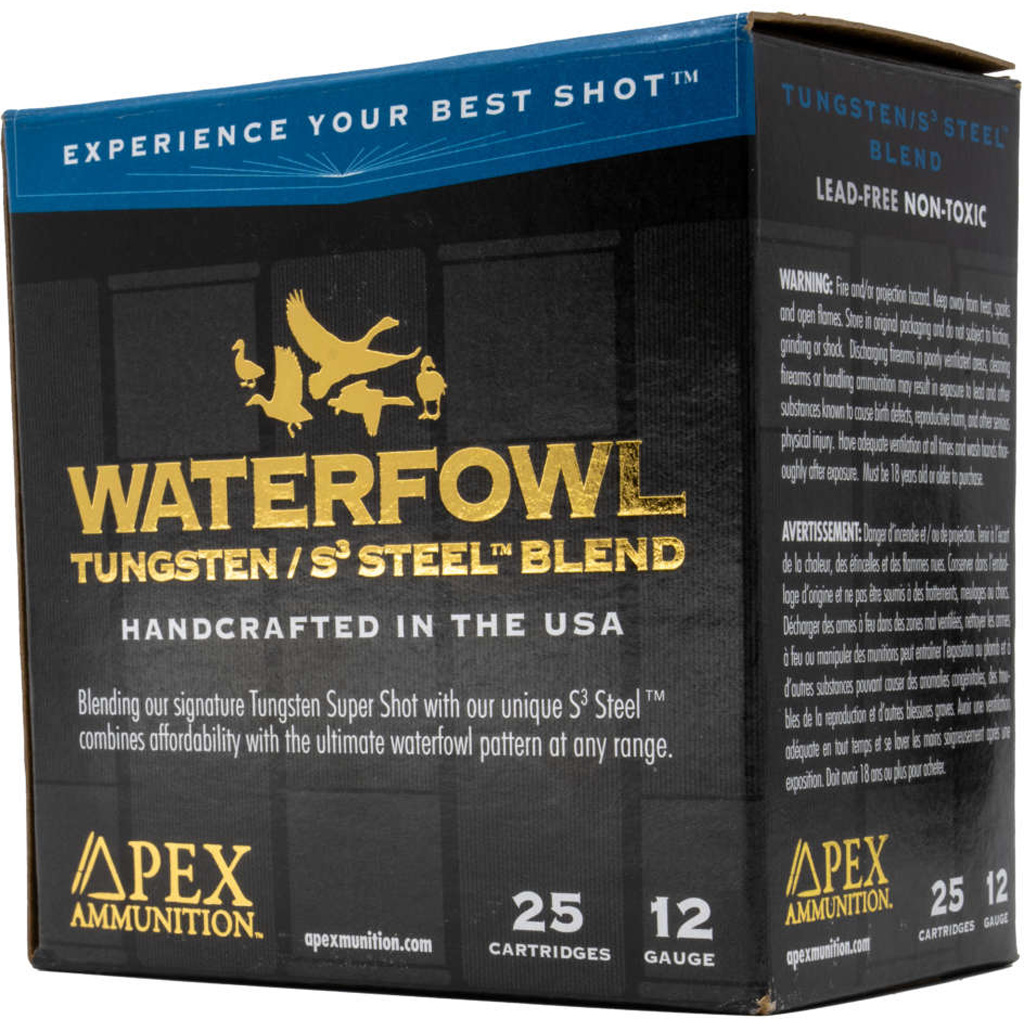 Apex Waterfowl TSS/S3 Steel Blend Shotgun Ammo 12 Ga. 3 In. 1-5/16 Oz #4/#7.5 25 Rd x Waterfowl TSS/S3 Steel Blend Shotgun 12 Ga. 3 In. 1-5/16 Oz #4/#7.5 25 Rd Ammo